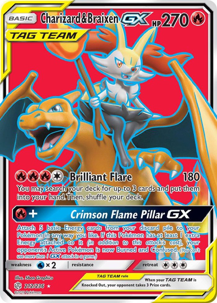 Carte Pokémon: Charizard & Braixen GX [Dracaufeu et Roussil GX]